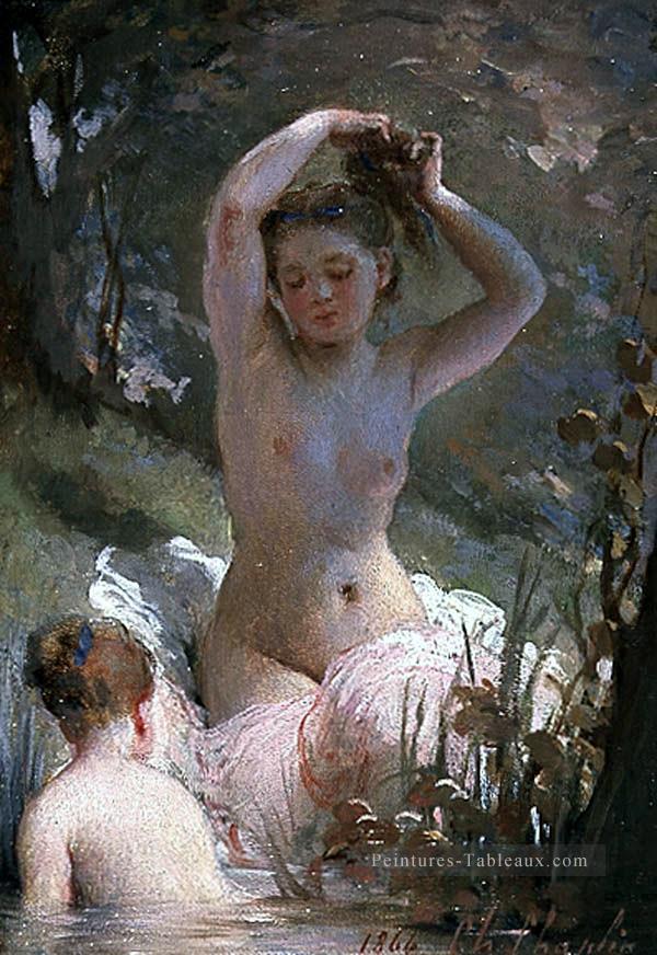 deux filles baignant des nus Charles Joshua Chaplin Peintures à l'huile